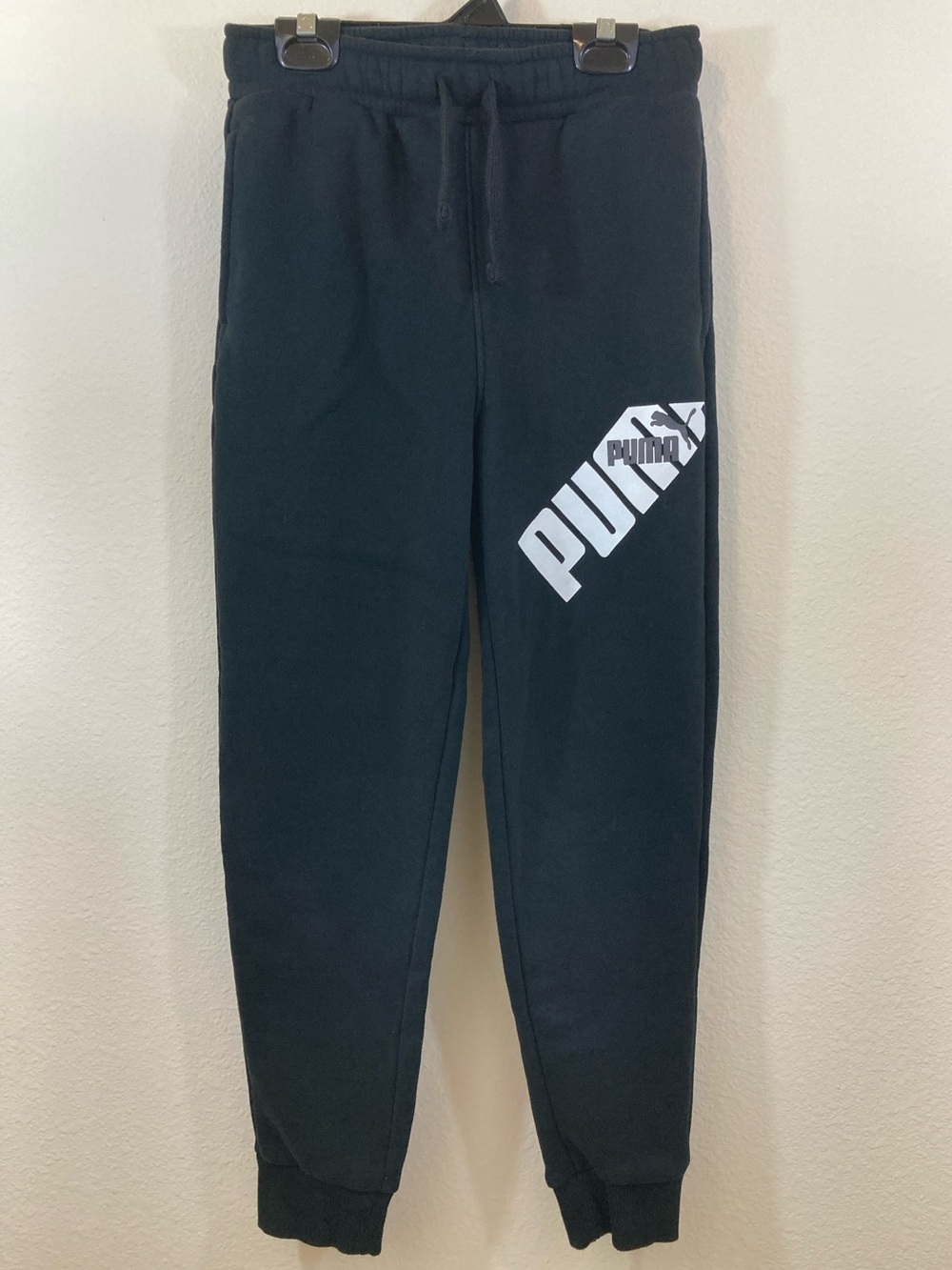 Puma Kids Black Logo Jogger Pants Size M 10/12 Drawstring